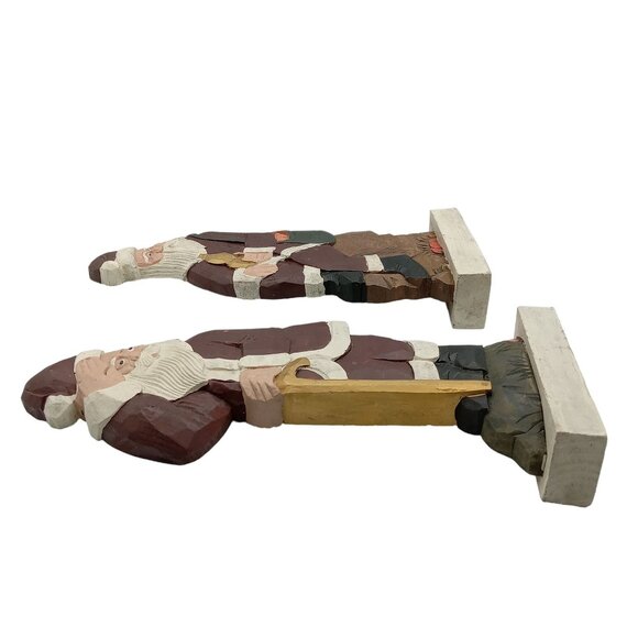 Hand-Carved Wooden Santa Claus Figurines Set Of 2 - Picture 4 of 7